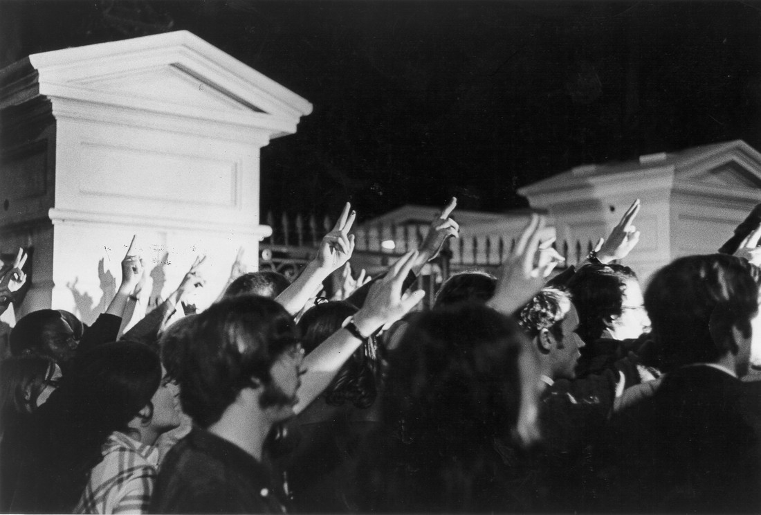 Group of students protesting with peace signs in DC