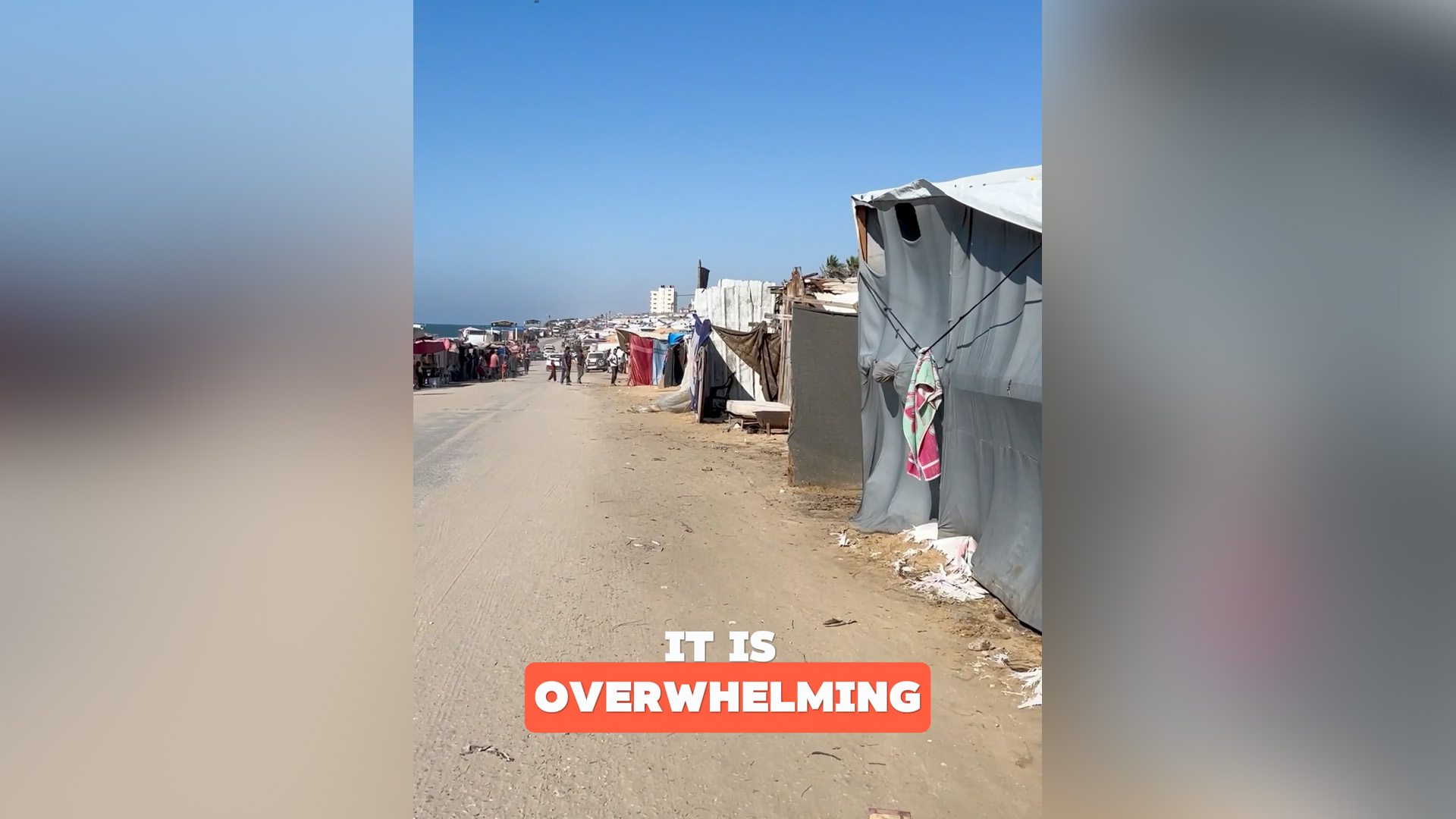 Tents in a row on the beach in Gaza