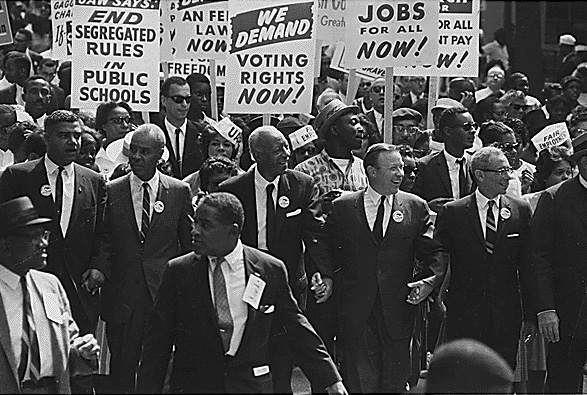 A. Philip Randolph (third from left) with Whitney M. Young, Jr., Roy Wilkins, Walter P. Reuther, and Arnold Aronson. Photo: Rowland Scherman - U.S. National Archives and Records Administration 